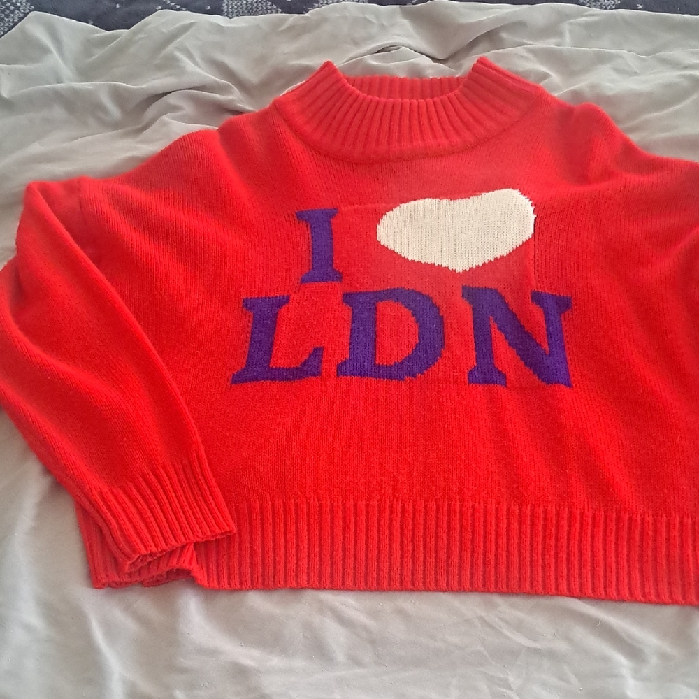 Red Sweater with 'I Love LDN' Design